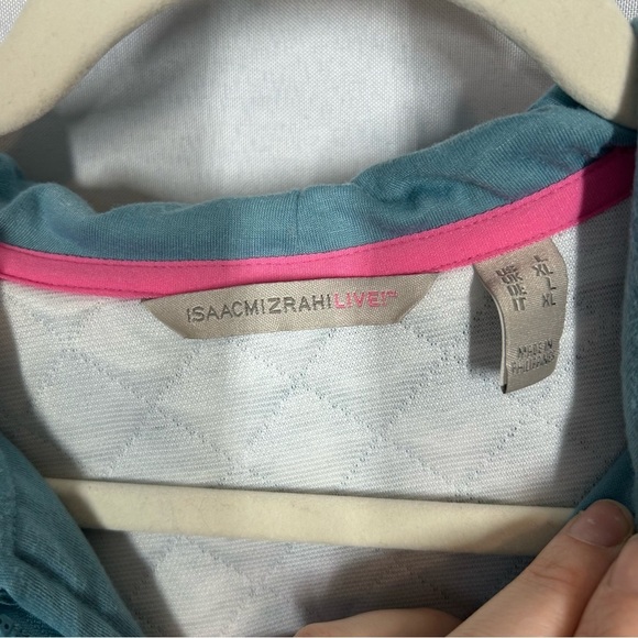 Isaac Mizrahi | Soft Quilted Zip Up Jacket Light Blue Printed Women’s Size Large - Picture 6 of 10
